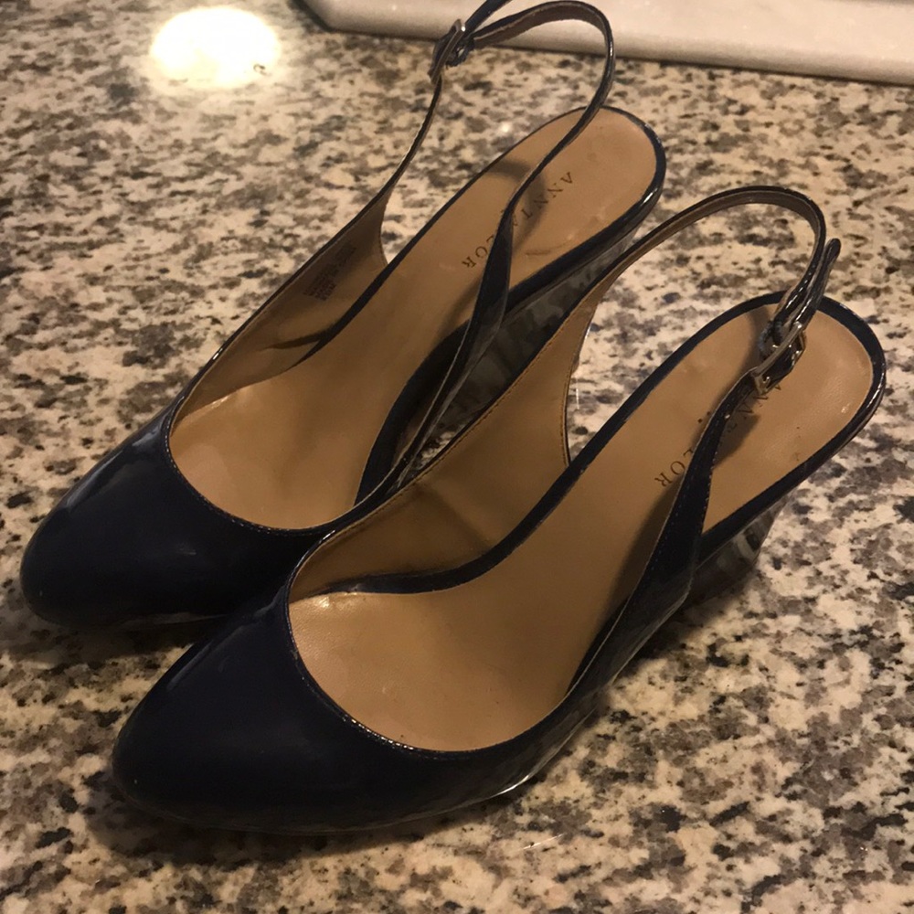 Navy Blue Patent Leather Ann Taylor Wedge